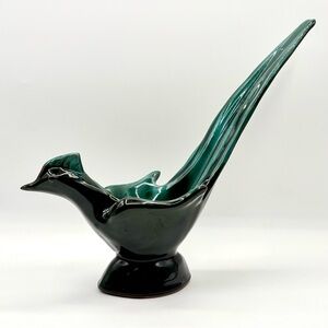MCM Teal Green Pheasant Bird Long Tail Figurine - Tail Broken But Re-Glued